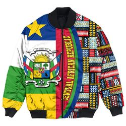 Central AFrica Republic Flag and Kente Pattern Special Bomber Jacket, African Bomber Jacket For Men Women