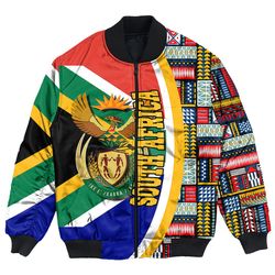 South Africa Flag and Kente Pattern Special Bomber Jacket, African Bomber Jacket For Men Women