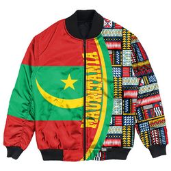 Mauritania Flag and Kente Pattern Special Bomber Jacket, African Bomber Jacket For Men Women