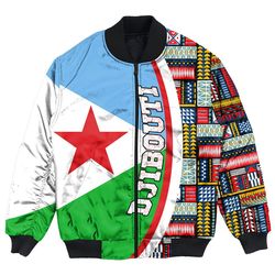 Djibouti Flag and Kente Pattern Special Bomber Jacket, African Bomber Jacket For Men Women