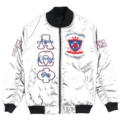 Custom Alpha Omega Phi (White) Bomber Jackets, African Bomber Jacket For Men Women