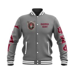 Gamma Delta Iota Fraternity Grey Baseball Jacket, African Baseball Jacket For Men Women