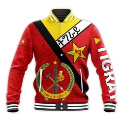 Tigray Coat Of Arms With Africa Pattern Baseball Jacket, African Baseball Jacket For Men Women