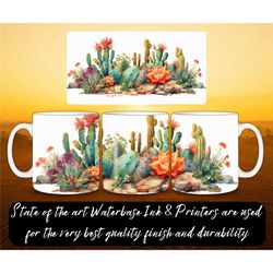 Cactus mug floral mug flowers art pattern plant lovers gift idea water color art botanical gift Ceramic Mug garden lover