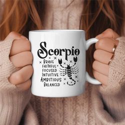 Scorpio Coffee Mug, Zodiac Birthday Gift for Her, Horoscope Ceramic Mug