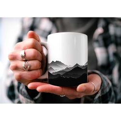 Silhouette Mountain Range Coffee Mug | Nature Inspired | Outdoor Design | Watercolor Mountain Scene | Dad Gift | Nature