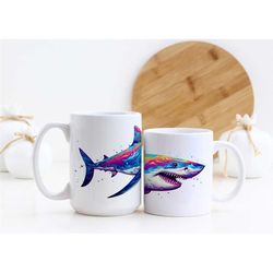 Shark Coffee Mug | Aquarium Mug | Marine Life | Sea Life | Beautiful Watercolor Design | Nature Inspired | Fisherman Gif