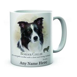 Border Collie Mug - Sheepdog Design With Personalised Name Printed On Ceramic Tea - Coffee Mug, Ideal Gift