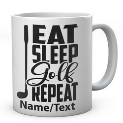 Eat Sleep Golf Repeat Mug, Novelty Personalised Golfers Coffee Tea Ceramic Mug, Golfing Present, Gift,  Ideal Secret San