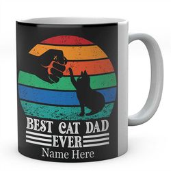 Best Cat Dad Ever Mug - Personalised Pussy-Cat Fist Pump Mug with Name and Text - Ideal Gift