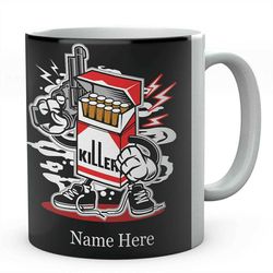Killer Cigarette Cartoon Funny Personalised Ceramic Tea / Coffee Mug, Ideal Smoker Gift