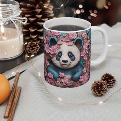 3D Bear and Pink Flowers Coffee Mug, 3D Mug 11oz