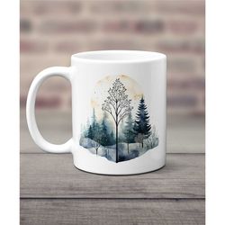Winter Ceramic Mug, Winter Trees Mug, Winter Coffee Cup, Winter Forest Mug, Snowy Trees Mug, Artistic Forest Mug, Nature