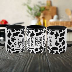 Personalized Name Western Cow Print 11oz Accent Mug, Personalized Gifts, Custom Name, Funny Cow Pattern Coffee Mug, Gift
