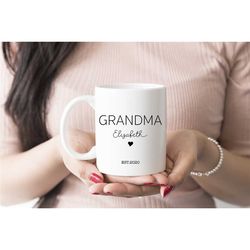 Grandma Mug, Pregnancy announcement, Mom promoted to Grandma,  Customised Mug, Personalised Gift, Custom Name and Estima