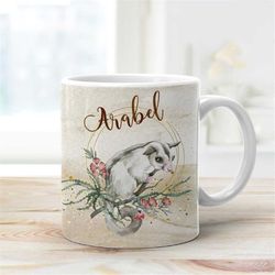 Sugar Glider in Floral Frame Mug - Personalised Animal Mug