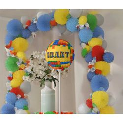 Personalized Building Block Balloons 6' Boys Birthday Celebration Custom Name Gift Round and Heart-shaped Kids Blocks Bu