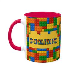 Personalized Building Block Mug Custom Name Gift for Boys Builder Gifts Toddler Gifts Drinking Cup Colorful Mugs Kids Cu