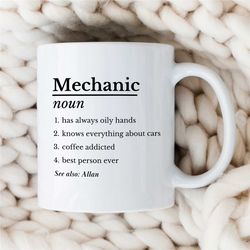 Custom Mechanic Definition Mug, Personalized Gift for Gearhead, Car Lover Dad, For him, Motorbike & Automotive Mechanic,