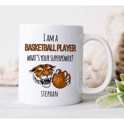 Custom Tiger Basketball Mug, Superpower, Personalized Gift for Hooper, Unique Coach Gift, Fan, Sports Mug, Birthday Pres