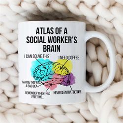 Atlas of a Social Worker's Brain, Mug for Case Manager, Family Therapy, Thank you Gift, BCBA Birthday, CBT Work, ABA App