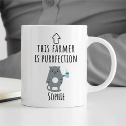 Custom 'Purrfection' Farmer Mug, Wordplay, Personalized Gift for Agronomists, Cat, Nature Lover, Garden Owner, Employee