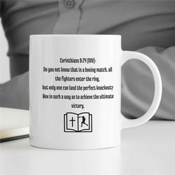 Boxing Mug, Christian Bible Verse, Gift for Boxing Fan, Coach Appreciation, Husband, Office Cup, Fighting Son, Men, Than