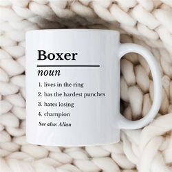 Personalized 'Boxer Definition' Mug, Custom Gift for Boxing Fan, Coach Appreciation, Husband, Office, Fighting, Men, Tha