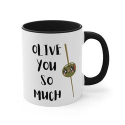 Valentine's Day Mug, Olive You So Much Accent Kawaii Aesthetic Coffee Mug, 11oz Friend Gift Trending