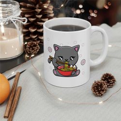Cat Eating Ramen Mug, Anime Lover, Anime Gift, Japanese Culture, Japanese Art, Japanese Gift, Gamer Gift, Kawaii Gift Ce