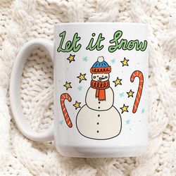 Christmas Snowman Mug, Retro Let it Snow Christmas Mug, Hot Chocolate Mug, Christmas Eve Box Filler, Boy Girl Xmas Secre
