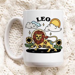 Retro Zodiac Mug, Leo Astrology Coffee Mug, Horoscope birthday Gift, Retro Ceramic Cup, Leo Gift Idea, Cottagecore Mug,