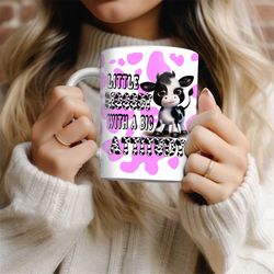 Moody Cow Mug -Moody with Attitudy mug -  Personalised Mug- Cow Print Mug - Cow Print - Tea Coffee - Animal Print - pink