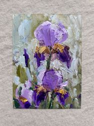 Irises painting Original Oil Painting Garden Flowers painting Small wall art 5x7