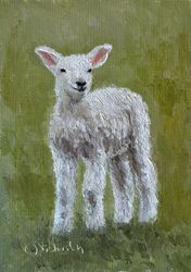 Lamb painting Original Oil Painting Farm Animal painting Small wall art 5x7