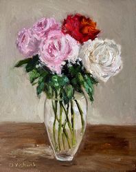 Roses Painting Bouquet Of Flowers Oil Painting Still Life Wall Art 8x10 Inch