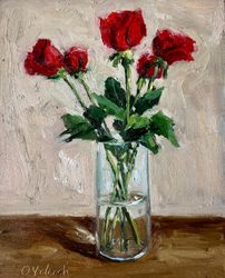 Red Roses Painting Bouquet Of Flowers Oil Painting Still Life Wall Art 8x10 Inch