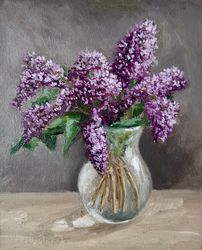 Lilac Painting Bouquet Of Flowers Oil Painting Still Life Wall Art 8x10 Inch
