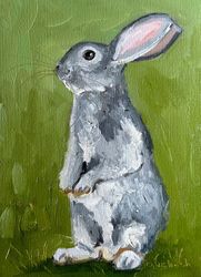 Rabbit Painting Bunny Original Oil Painting Collectible Animal Lover Painting