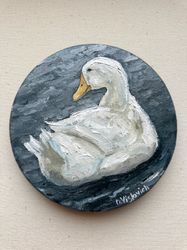 Duck On The Water Painting Original Oil Painting Round Wall Art 6 inch