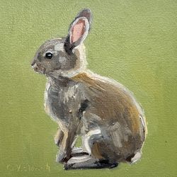 Bunny Painting Animal Original Oil Painting Rabbit painting Small Wall Art 5x5