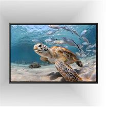 turtle wall art, underwater fish and turtle painting, home wall art. turtle wall canvas art animal art, animal wall deco