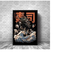 japon sushi dragon canvas art , dragon canas frame art, nature, retro, cartoon, japan vintage canvas art