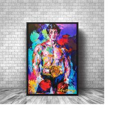 rocky balboa canvas decor, leroy neiman art, boxing fight club painting, gym and sports room art, colorful wall art, roc