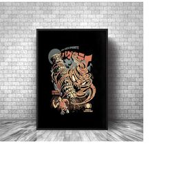 the kaju spagetti canvas art , dragon canas frame art, nature, retro, cartoon, japan vintage canvas art