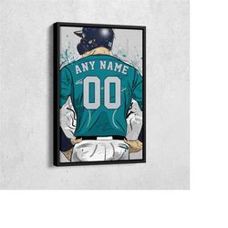 Seattle Mariners Jersey MLB Personalized Jersey Custom Name and Number Canvas Wall Art Home Decor Framed Poster Man Cave