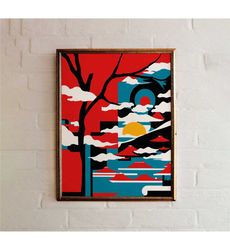 japanese landscape poster - graphic posters, minimal mailed