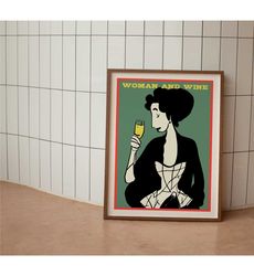 Woman and Wine Vintage Food&Drink Poster / Gift