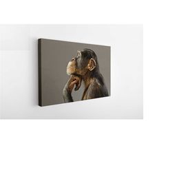 thinking monkey canvas , animal poster, thinking monkey poster, chimp printed, monkey canvas, monkey lover gift canvas a