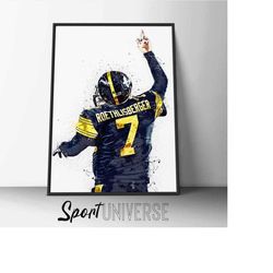Ben Roethlisberger poster, print, Canvas print Pittsburgh Steelers Football fan gift wall art man cave